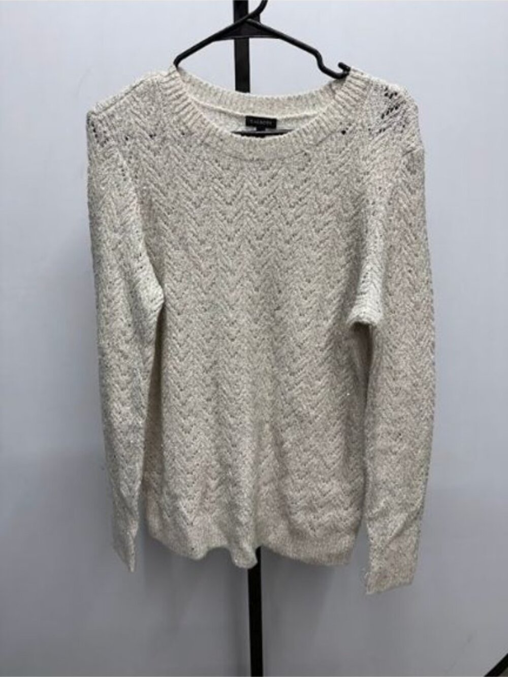 Talbots Beige Knit Silver Sequin Crewneck Sweater